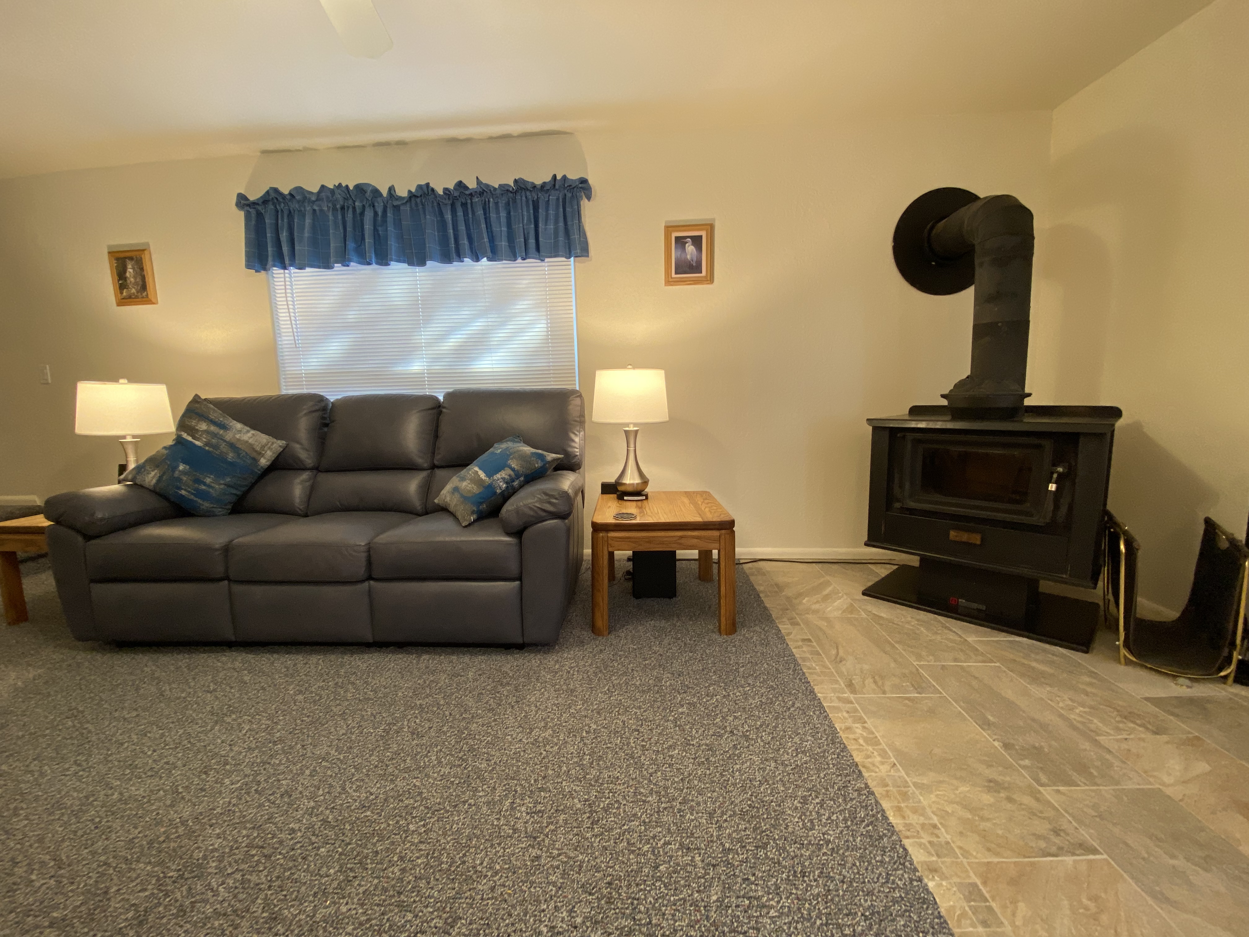 Living room sofa and wood stove